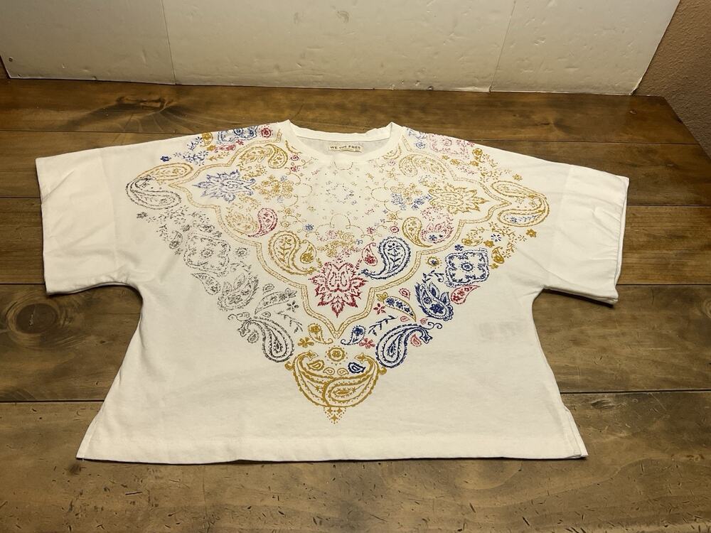 Free People We The Free Heirloom Paisley Print Oversize T-Shirt Womens White XS